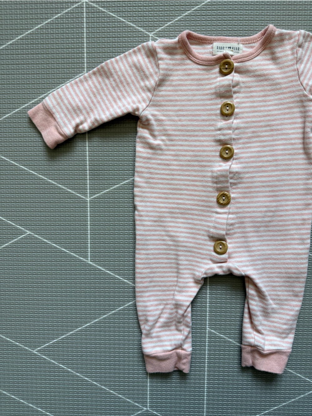 Rabbit + Bear|Babt girl long sleeve jumpsuit in Striped Pink with boho Buttons•